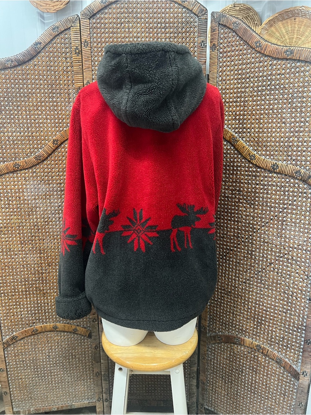 Vintage Nordic lights jacket coat red gray elk moose small